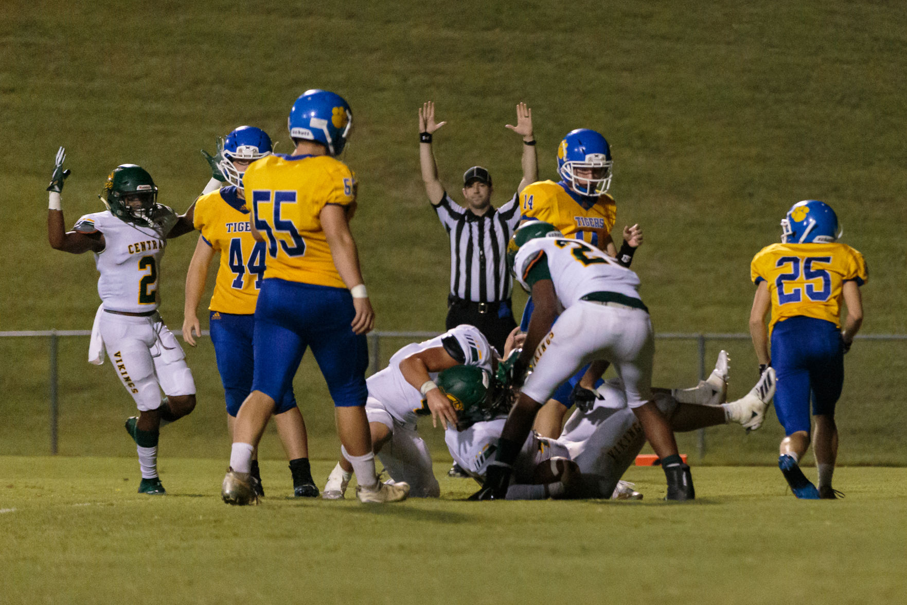 The Central Cabarrus Vikings shut out the Mount Pleasant Tigers 45-0.